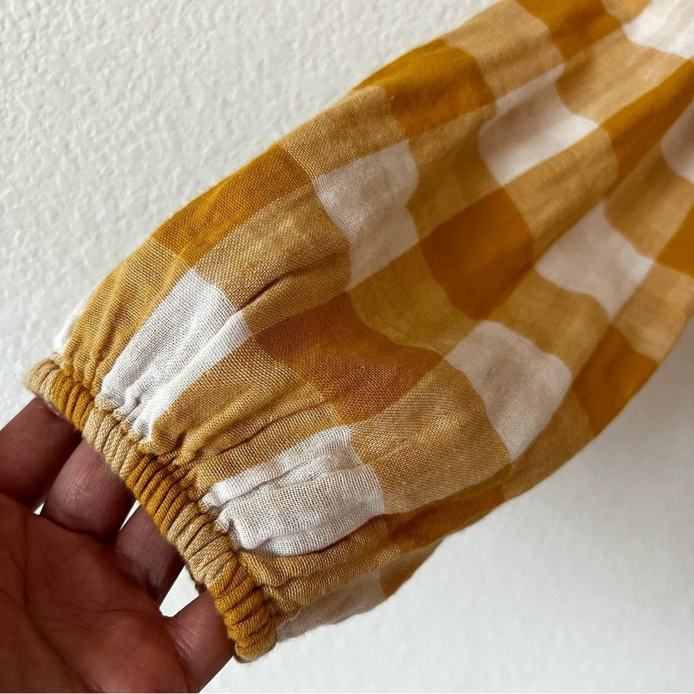 NWOT Pact Coastal Daily Organic Cotton Gingham Double Gauze V-Neck Top Yellow M - Picture 9 of 16